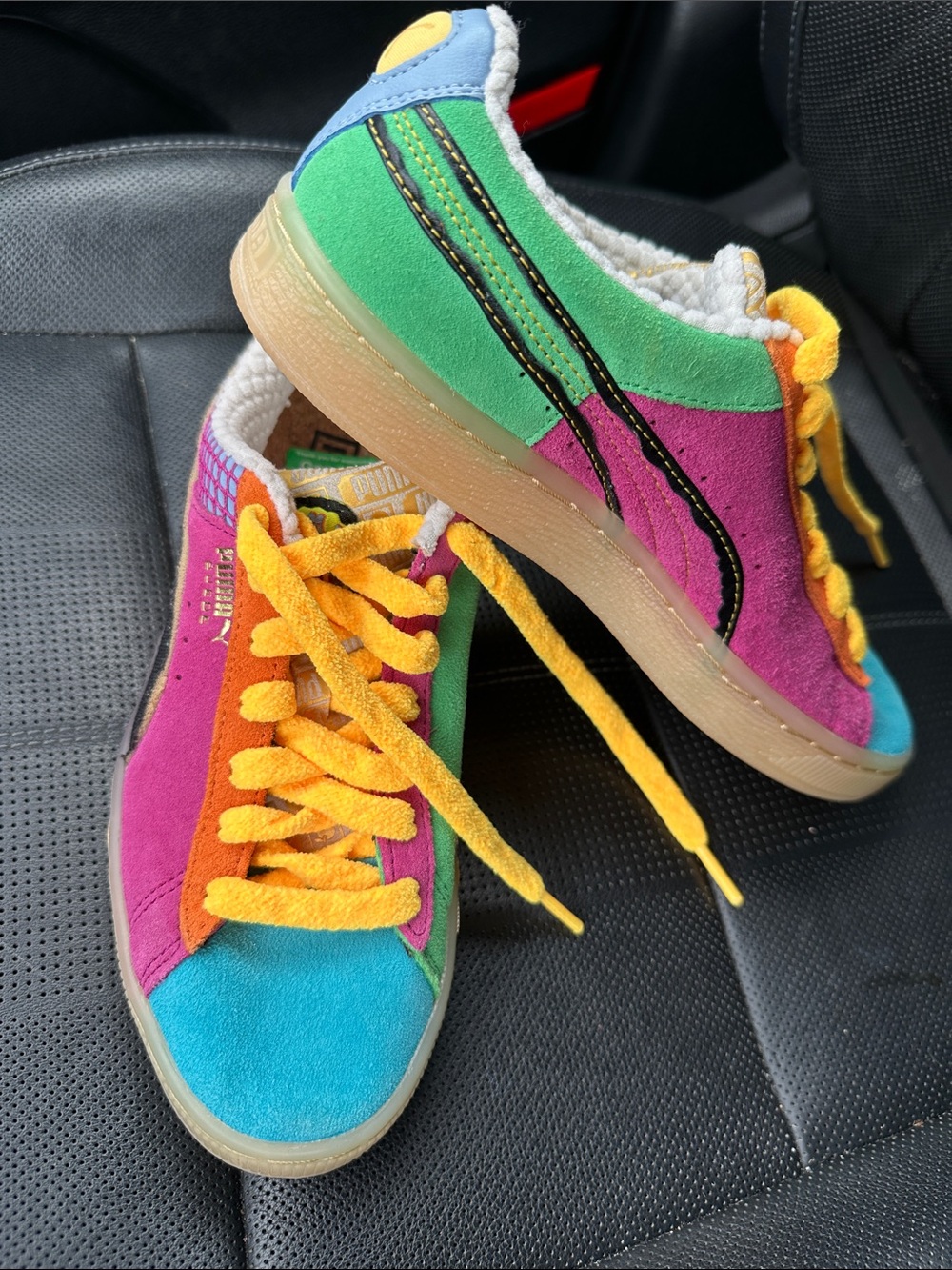 Puma Kids Multicolor Suede Sneakers with Yellow Laces